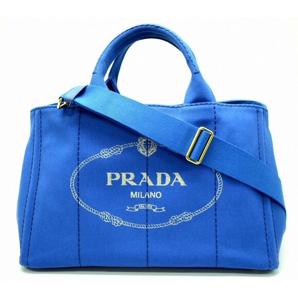 Prada Canapa 2 Way Bag Canvas Azzurro Gold - Picture 1 of 8